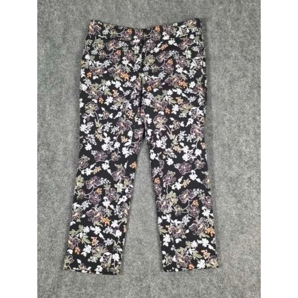 Loft Petites Marisa Fit Ankle Pants 6P Black Floral Jacquard Slim Trousers Boho
